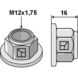 Écrou à embase à freinage interne - Polystop - M12x1,75 - 8.8 - Kuhn - 80201265