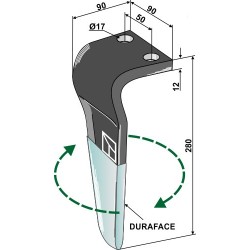 Dent pour herses rotatives (DURAFACE) 280mm, droit - Tortella