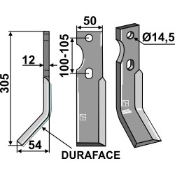 Dent rotative DURAFACE 305x50mm, gauche - Jones