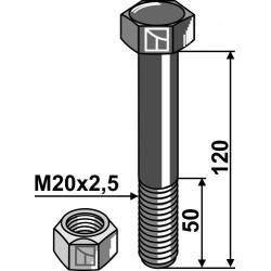 Boulon à tête hexagonale M20x2,5x120 avec écrou à freinage interne - Agrimaster - Schraube: 3002392 - Mutter: 1012420