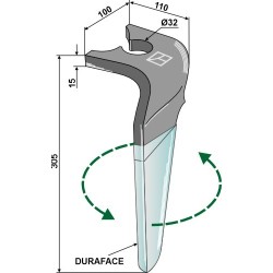 Dent pour herses rotatives (DURAFACE) 305mm, gauche - Breviglieri / Breviagri - E0100129