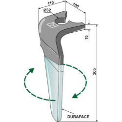 Dent pour herses rotatives (DURAFACE) 305mm, droit - Breviglieri / Breviagri - E0100130
