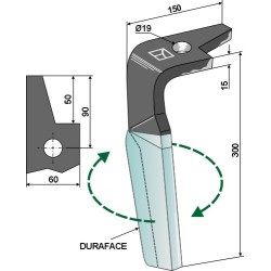 Dent pour herses rotatives (DURAFACE) 300mm, droit - Amazone - 951011 / 950788