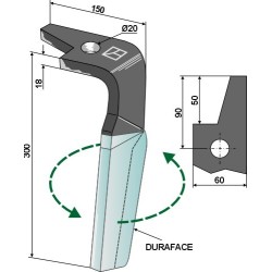 Dent pour herses rotatives (DURAFACE) 300mm, gauche - Amazone - 954427