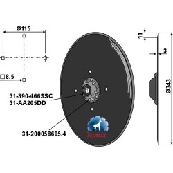 Disque de semoir Ø343x3 - compl. sans chapeau de palier - Great Plains - 107-135S