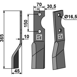 Dent rotative 365x70mm, gauche - Alpego - D01399 / MK0A00031