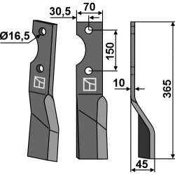 Dent rotative 365x70mm, droit - Alpego - D01398 / MK0A00030