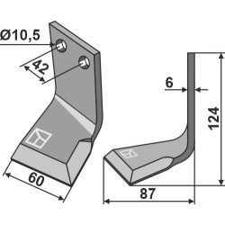 Dent rotative 124x60mm, gauche - R2