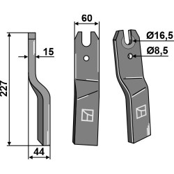 Dent rotative 227x60mm, gauche - Kuhn - K1602800
