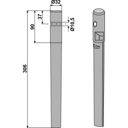 Dent pour herses rotatives 306mm - Breviglieri / Breviagri - 0028081