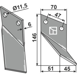 Dent rotative 180x70mm, droit - Agria - 466002