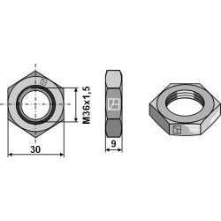 Écrou héxagonal M36x1,5 - filet à gauche