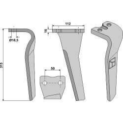 Dent pour herses rotatives 315mm, gauche - Sicma