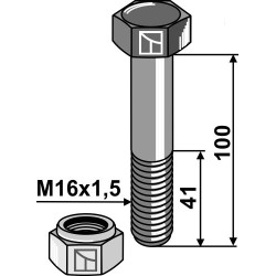 Boulon à tête hexagonale M16x1,5x100 avec écrou à freinage interne - Orsi