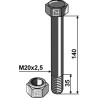Boulon à tête hexagonale M20x2,5x140 avec écrou à freinage interne