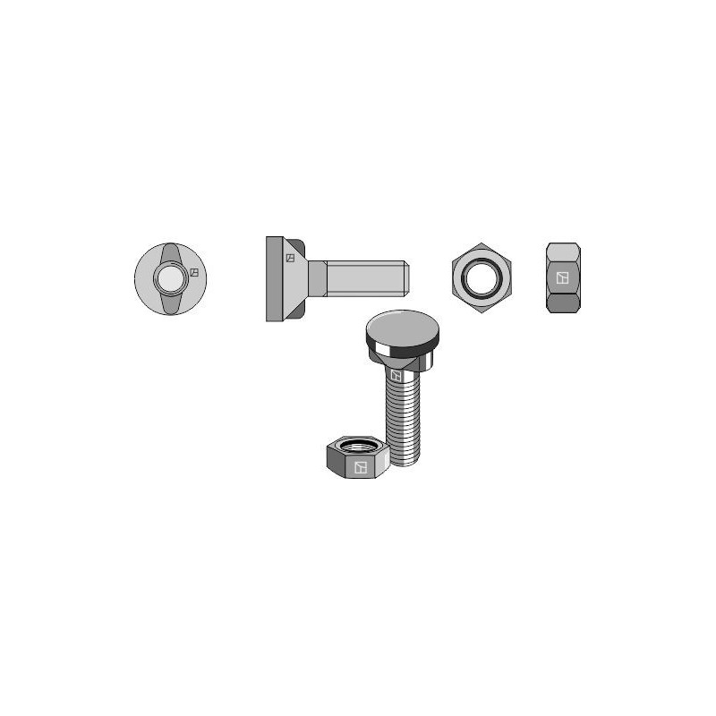 Boulon de charrue M12x1,75x35 avec écrou hexagonal - Kverneland - KK033116