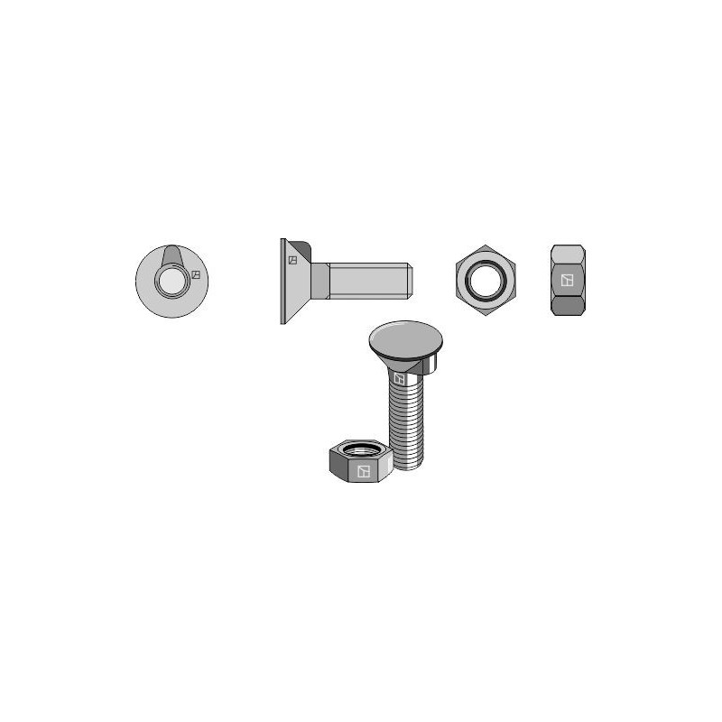 Boulon de charrue DIN 604 M10x1,5x65 et écrou hexagonal