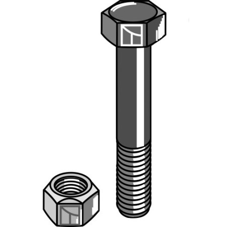 Boulon à tête hexagonale M8x1,25x55 avec écrou à freinage interne - Agrimaster