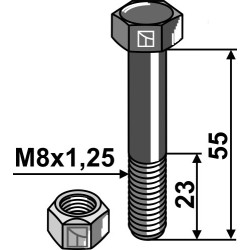 Boulon à tête hexagonale M8x1,25x55 avec écrou à freinage interne - Agrimaster