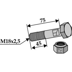 Boulon à tête hexagonale M18x2,5x75 avec écrou à freinage interne - BAMS