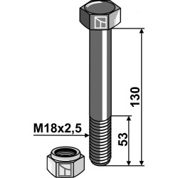 Boulon à tête hexagonale M18x2,5x130 avec écrou à freinage interne - Dragone