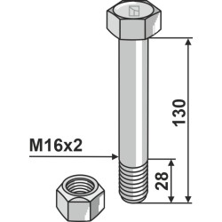 Boulon à tête hexagonale M16x2x130 avec écrou à freinage interne