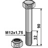 Boulon à tête hexagonale M12x1,75x90 avec écrou à freinage interne