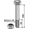 Boulon à tête hexagonale M12x1,75x100 avec écrou à freinage interne