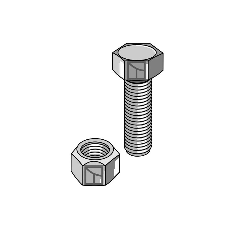 Boulon à tête hexagonale M10x1,5x15 avec écrou à freinage interne - Mulag - Schraube: 124996 - Mutter: 102266