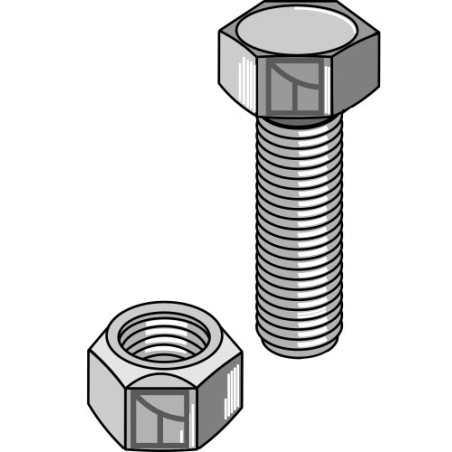 Boulon à tête hexagonale M10x1,5x15 avec écrou à freinage interne - Mulag - Schraube: 124996 - Mutter: 102266