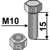 Boulon à tête hexagonale M10x1,5x15 avec écrou à freinage interne - Mulag - Schraube: 124996 - Mutter: 102266