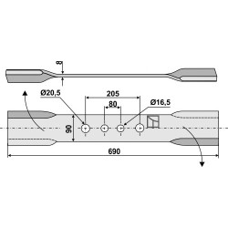 Couteau faucheur 690mm - droit - Fischer
