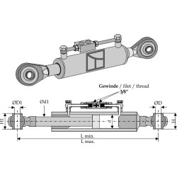 Barre de poussée hydraulique avec bornes à rotule