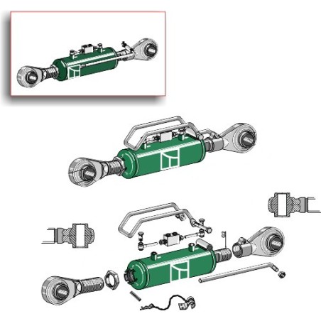 Barre de poussée hydraulique avec bornes à rotule