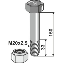 Boulon à tête hexagonale M20x2,5x150 avec écrou à freinage interne - Herder - 91042022