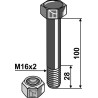Boulon à tête hexagonale M16x2x100 avec écrou à freinage interne - Twose - 0892U / 9163007