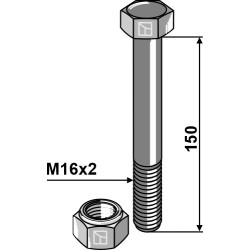 Boulon à tête hexagonale M16x2x150 avec écrou à freinage interne