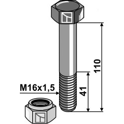 Boulon à tête hexagonale M16x1,5x110  avec écrou à freinage interne - Orsi