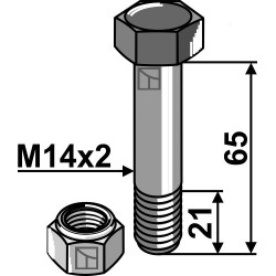 Boulon à tête hexagonale M14x2x65 avec écrou à freinage interne - Assaloni - 320116001 / 320201158