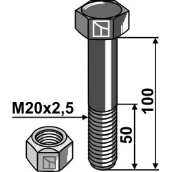 Boulon à tête hexagonale M20x2,5x100 avec écrou à freinage interne - Mc Connel - 9217208 - 9143008