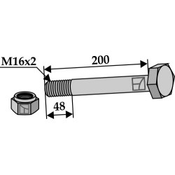 Boulon à tête hexagonale M16x2x200 avec écrou à freinage interne - Bednar - KM000295