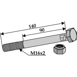 Boulon à tête hexagonale M16x2x140 avec écrou à freinage interne - Agricom