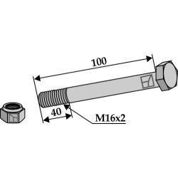 Boulon à tête hexagonale M16x2x100 avec écrou à freinage interne - Maletti
