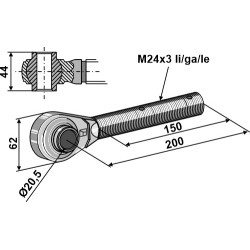 Borne à rotule traîtée M24x3 pour barres de poussée