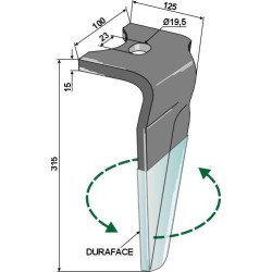 Dent pour herses rotatives (DURAFACE) 315mm, gauche - Alpego - D05650