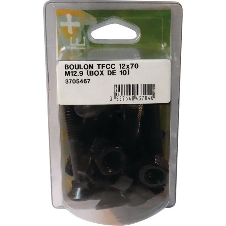 BOULON TETE FRAISEE COLLET CARRE 12X70 12.9 BRUT BLISTER DE 10
