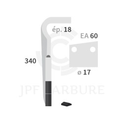 Dent de herse rotative gauche adaptable pour herse Regent réf EB8300014