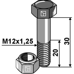 Boulon à tête hexagonale M12x1,25x30 avec écrou à freinage interne