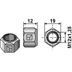 Écrou tout-métal avec partie de serrage M12x1,25 -DIN980 galv. 10.9