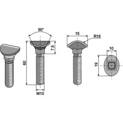 Boulon de cultivateur - M10x60 - 10.9